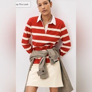 J. Crew Red and Cream Striped Rugby Polo
